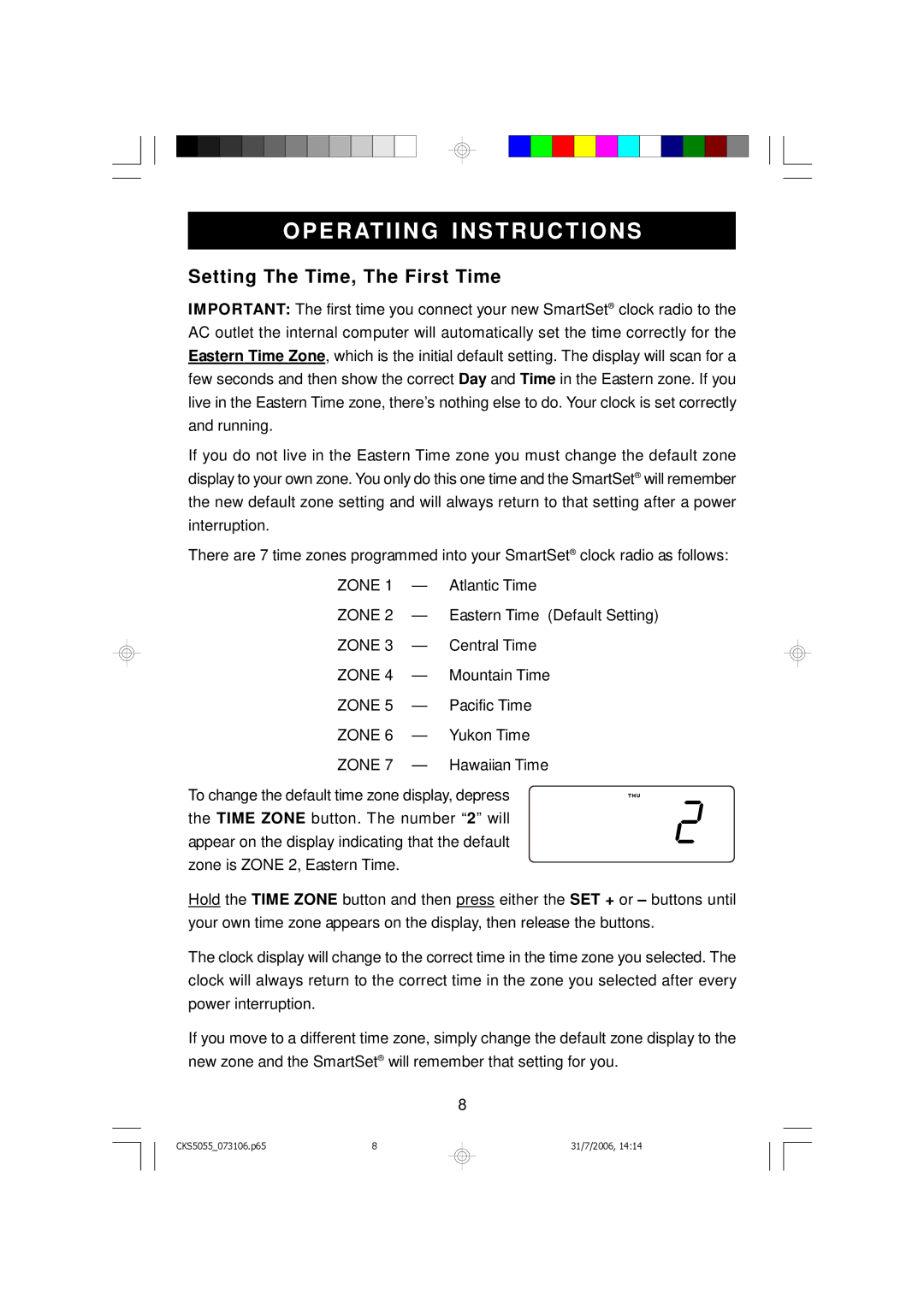 Emerson CKS5055B, CKS5055S owner manual Operatiing Instructions, Setting The Time, The First Time 