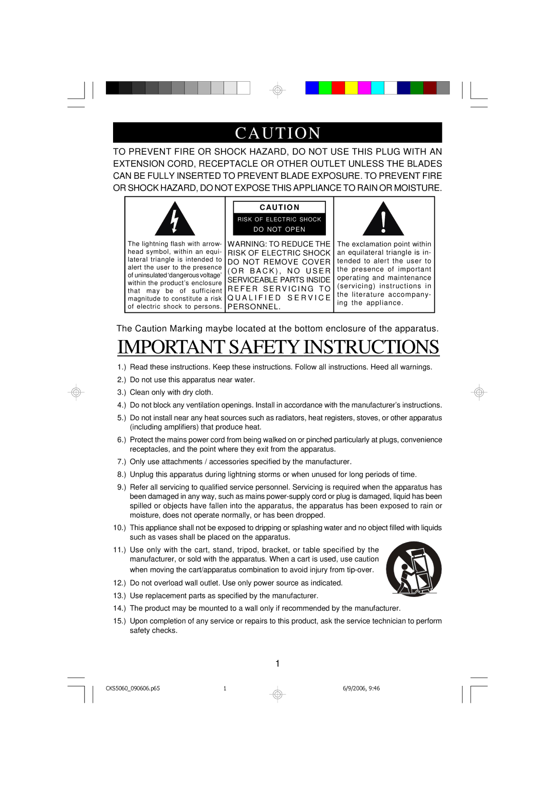 Emerson CKS5060B, CKS5060S owner manual Important Safety Instructions 