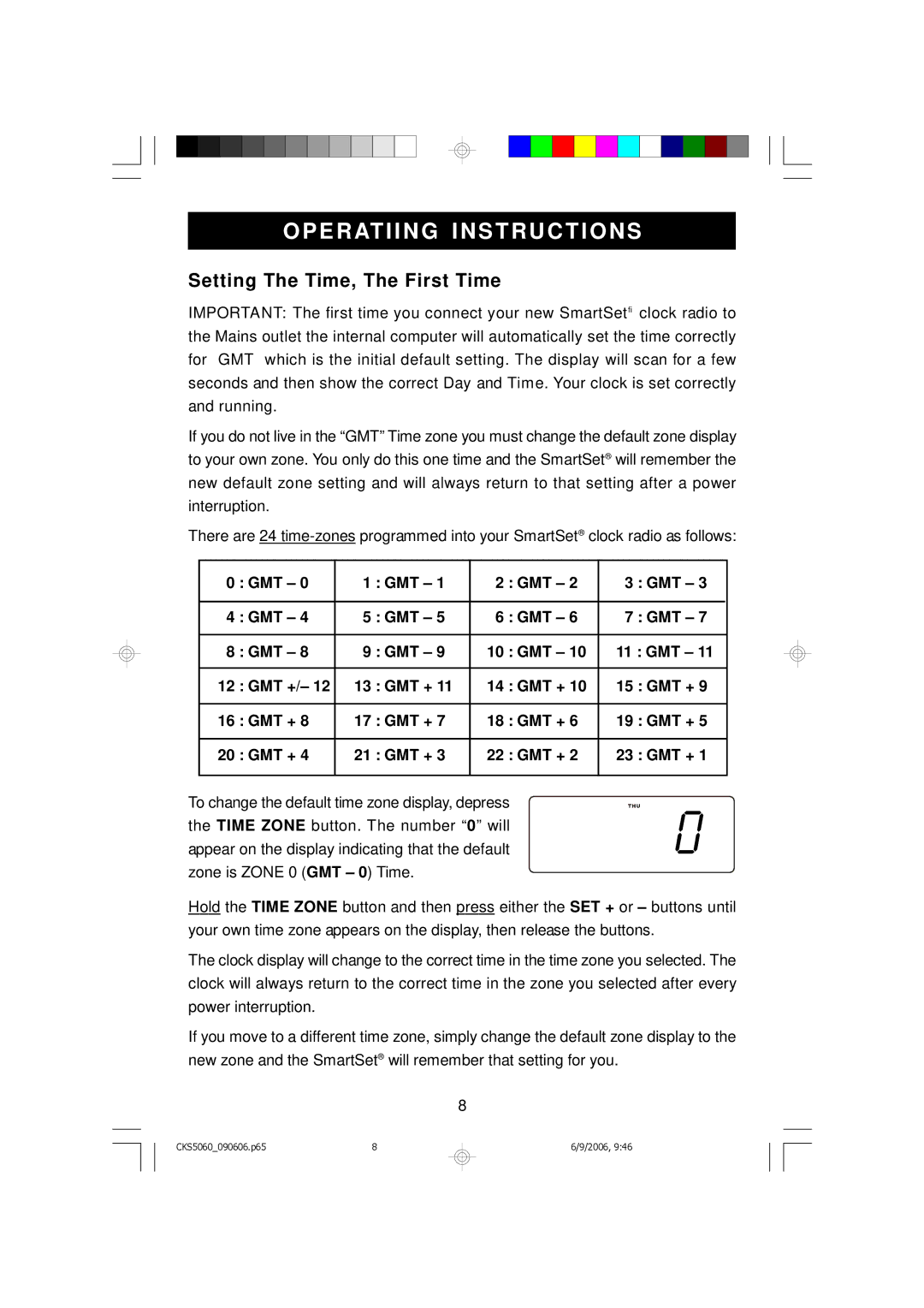 Emerson CKS5060S, CKS5060B owner manual Operatiing Instructions, Setting The Time, The First Time 