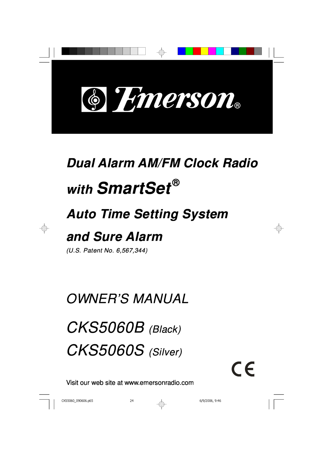 Emerson owner manual with SmartSet, CKS5060B CKS5060S, Owner’S Manual, Dual Alarm AM/FM Clock Radio, Black Silver 