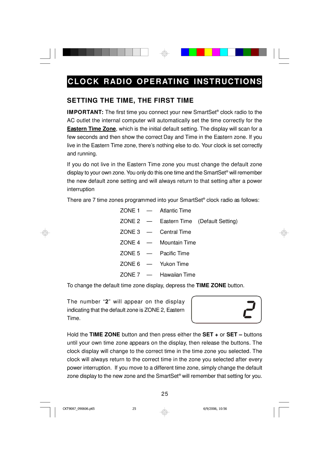 Emerson CKT9087 owner manual Clock Radio Operati NG I Nstructi ONS, Setting the TIME, the First Time 