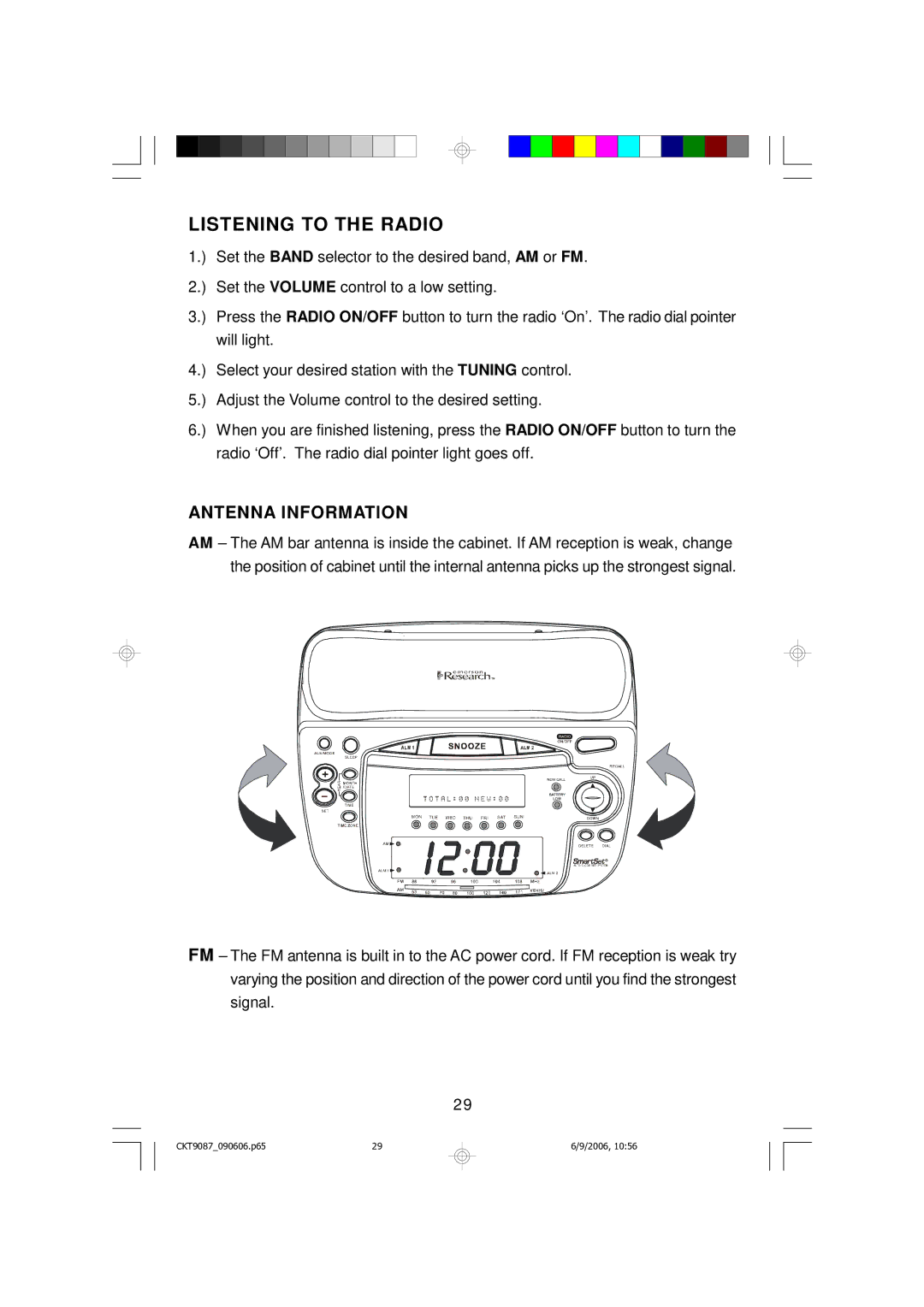 Emerson CKT9087 owner manual Listening to the Radio, Antenna Information 