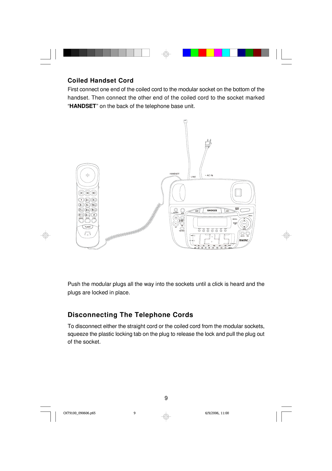 Emerson CKT9100 owner manual Disconnecting The Telephone Cords, Coiled Handset Cord 