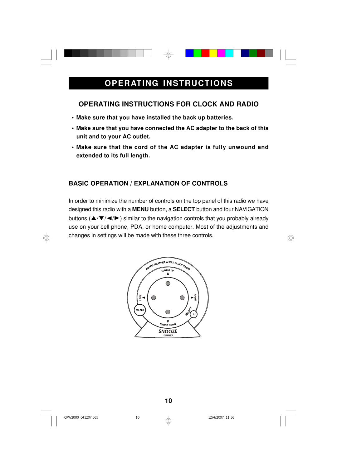 Emerson CKW2000 owner manual Operating Instructions 