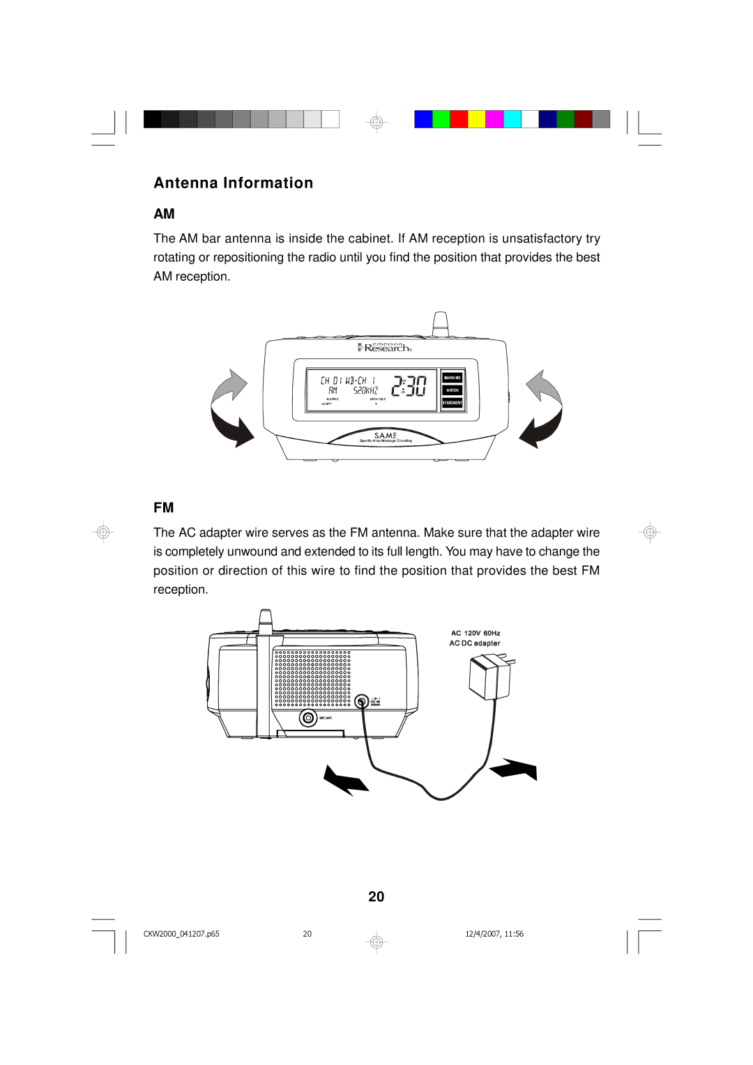 Emerson CKW2000 owner manual Antenna Information 