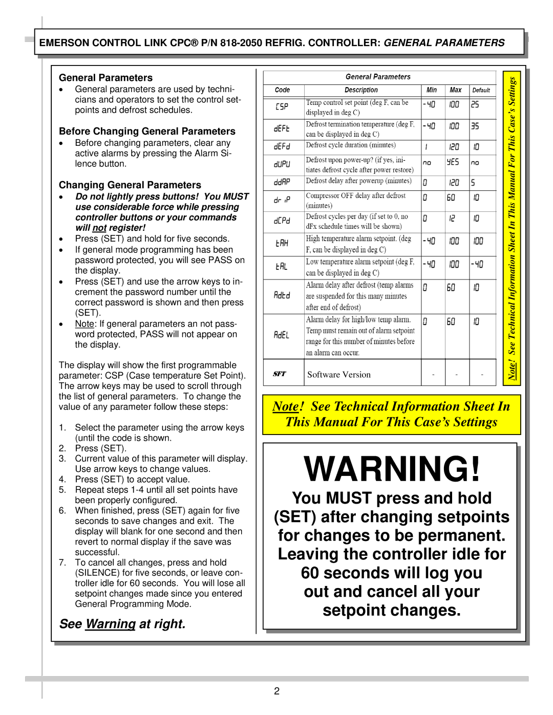 Emerson CL-RSC manual Before Changing General Parameters 