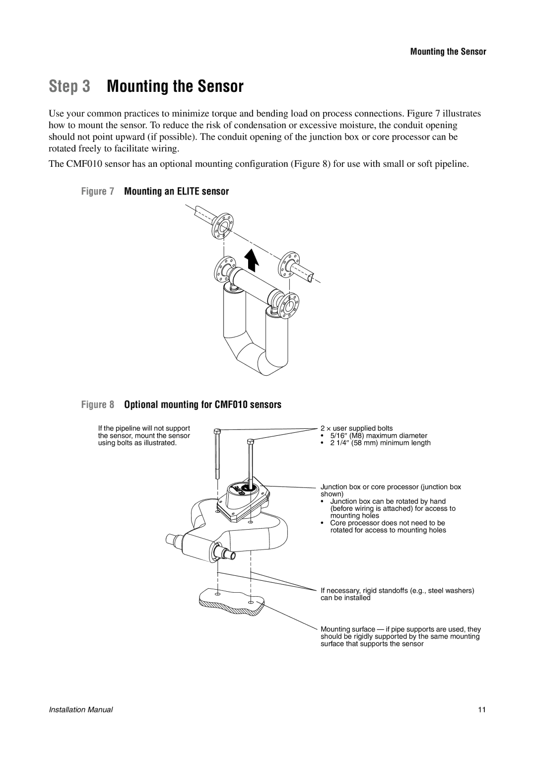 Emerson CMF200A installation manual Mounting the Sensor, Mounting an Elite sensor 