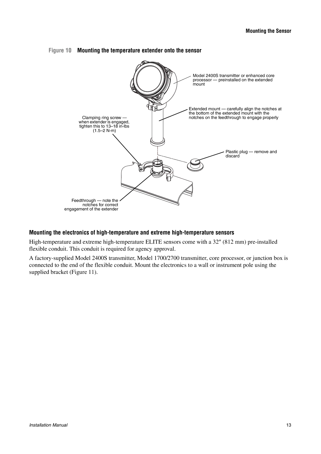 Emerson CMF200A installation manual Mounting the temperature extender onto the sensor 