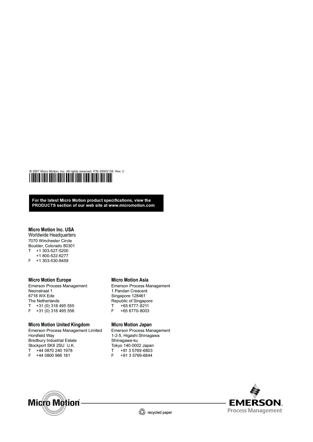 Emerson CMF200A installation manual 20002158 