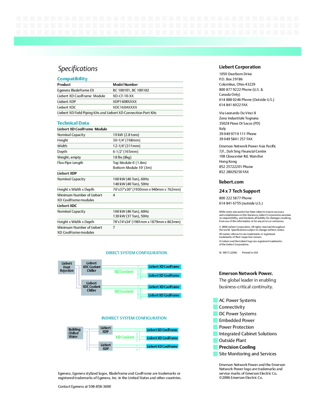 Emerson CoolFrame manual Specifications 