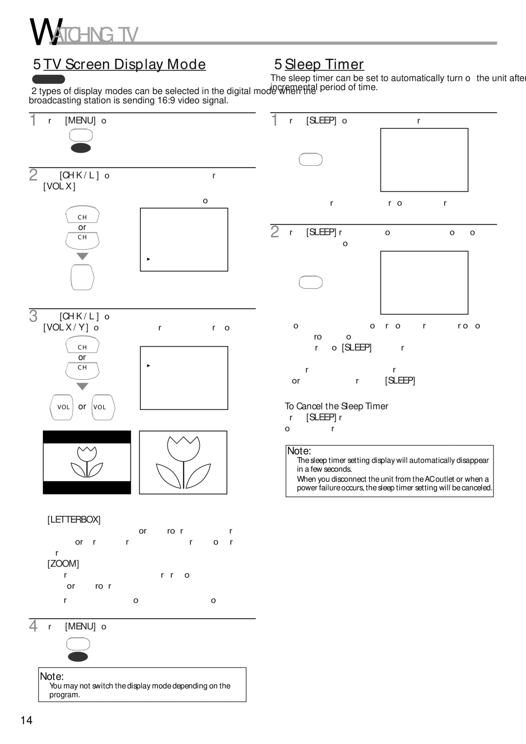 Emerson CR202EM8 owner manual 5TV Screen Display Mode, 5Sleep Timer, To Cancel the Sleep Timer 