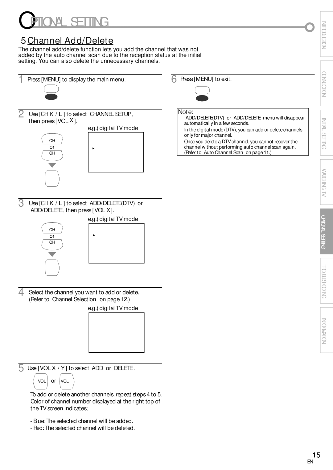 Emerson CR202EM8 owner manual Optional Setting, 5Channel Add/Delete, To add or delete another channels, repeat steps 4 to 