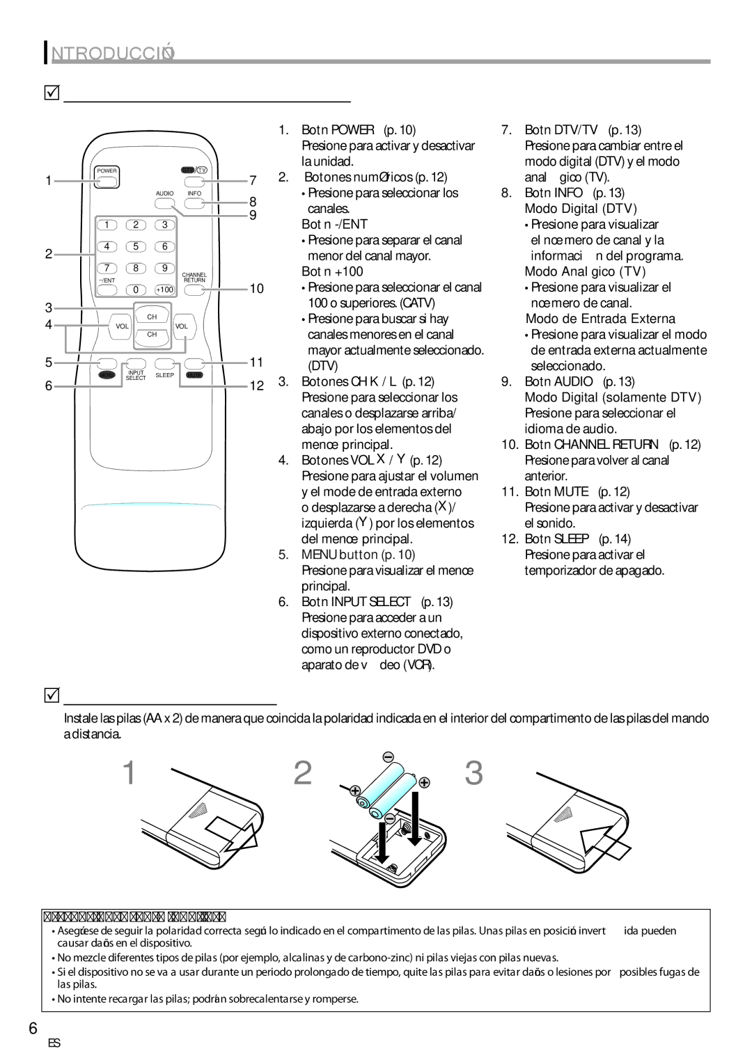 Emerson CR202EM8 owner manual 5Función de Mando a Distancia, 5Instalación de las Pilas, Menu button p 