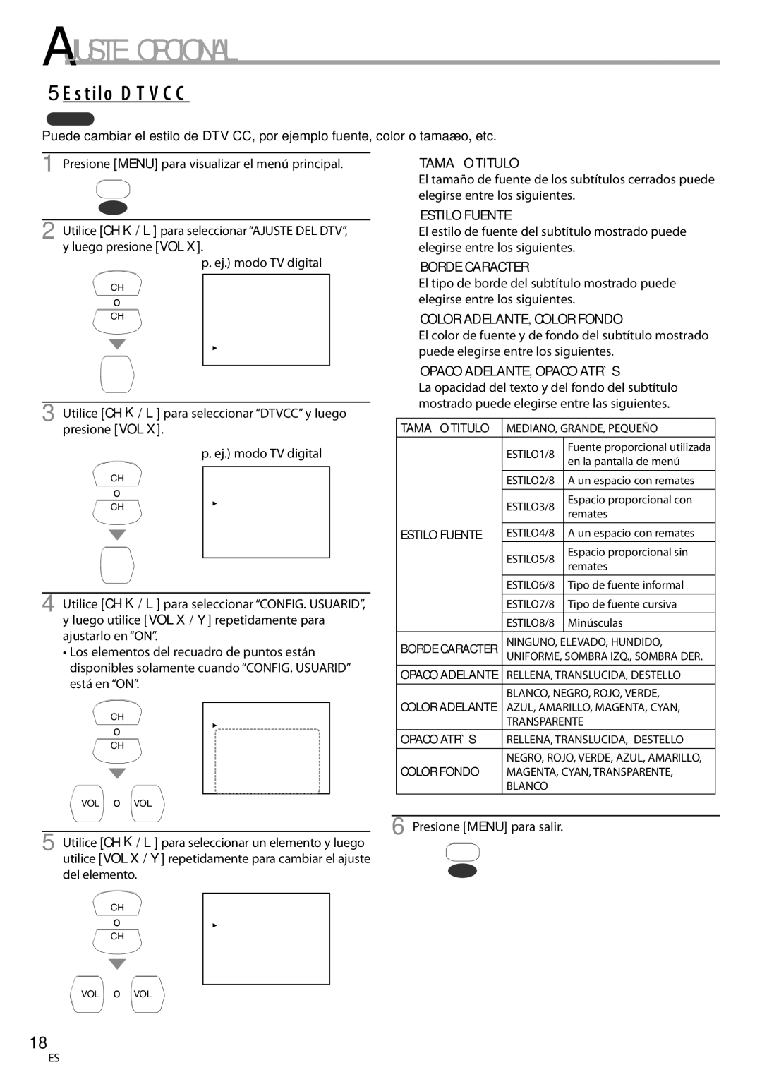 Emerson CR202EM8 owner manual 5Estilo Dtvcc 