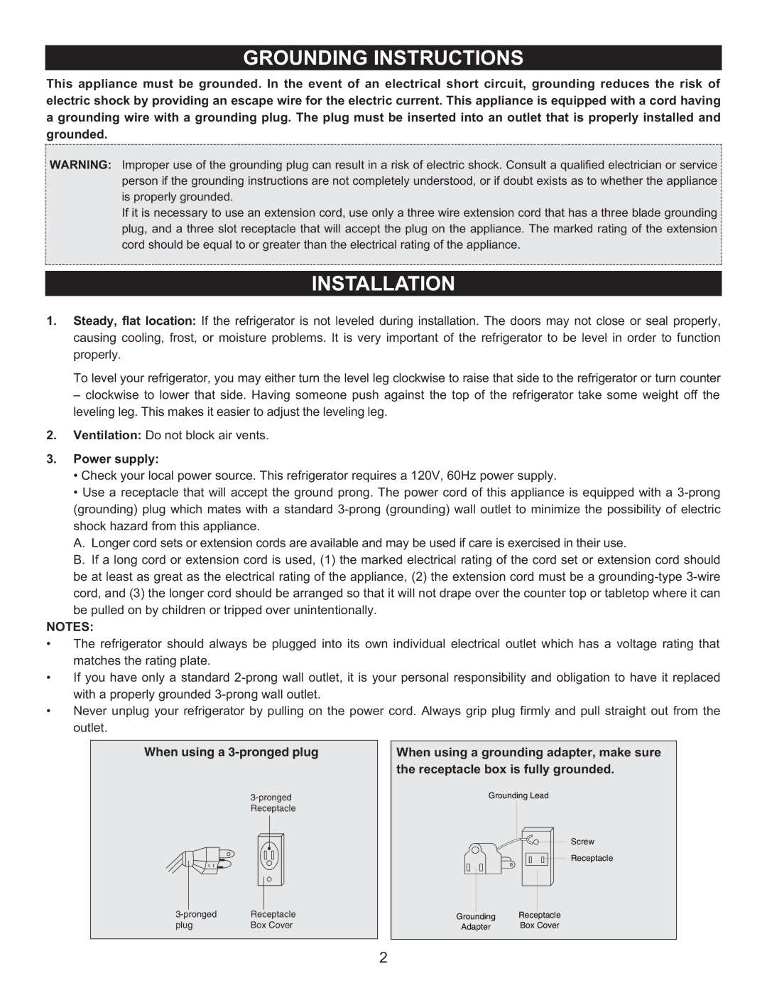 Emerson CR500 owner manual Installation, Power supply 