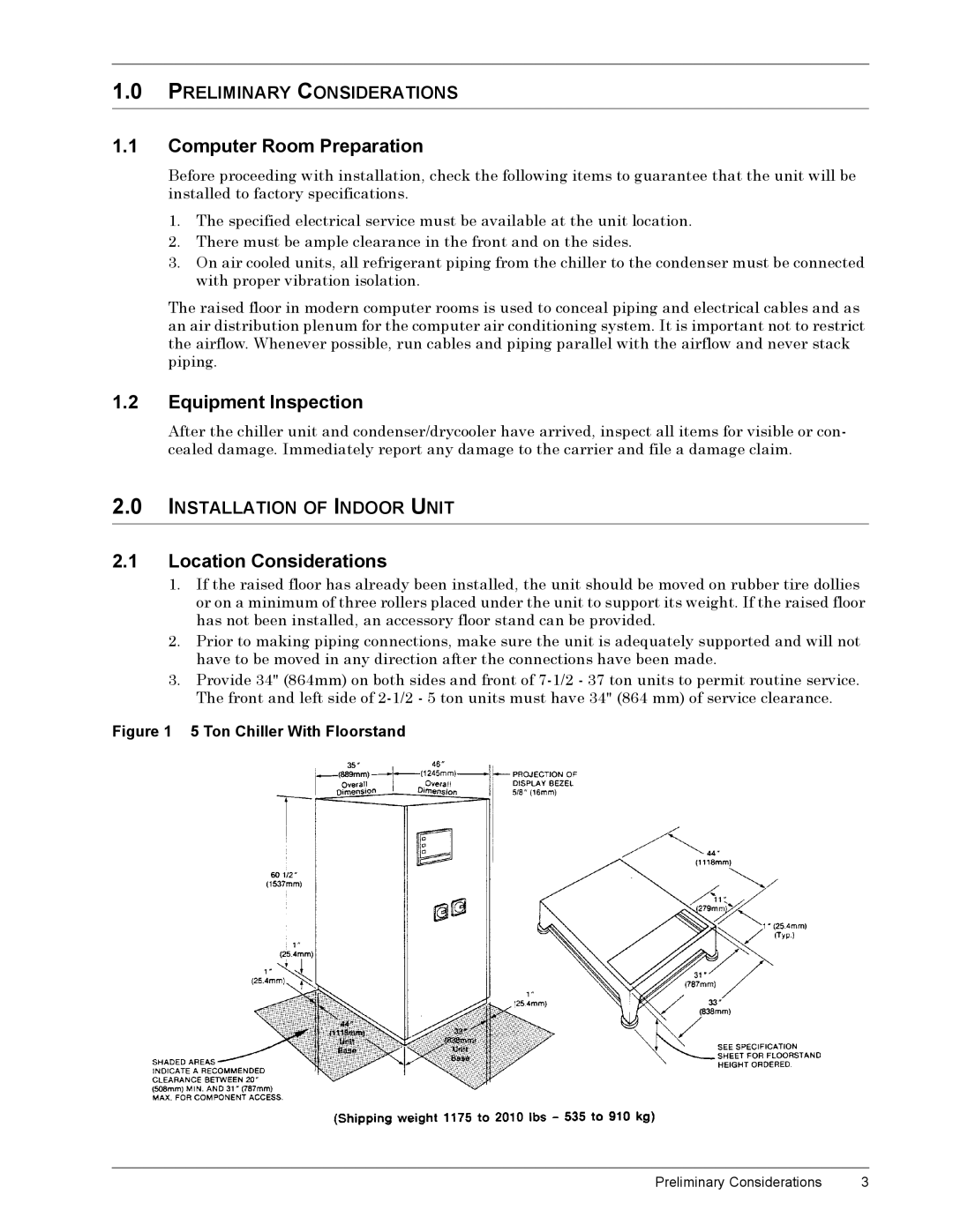 Emerson CSU 3000 installation manual Ìïì &RPSXWHUý5RRPý3UHSDUDWLRQ, Ìïë TXLSPHQWý,QVSHFWLRQ, Ëïì /RFDWLRQý&RQVLGHUDWLRQV 