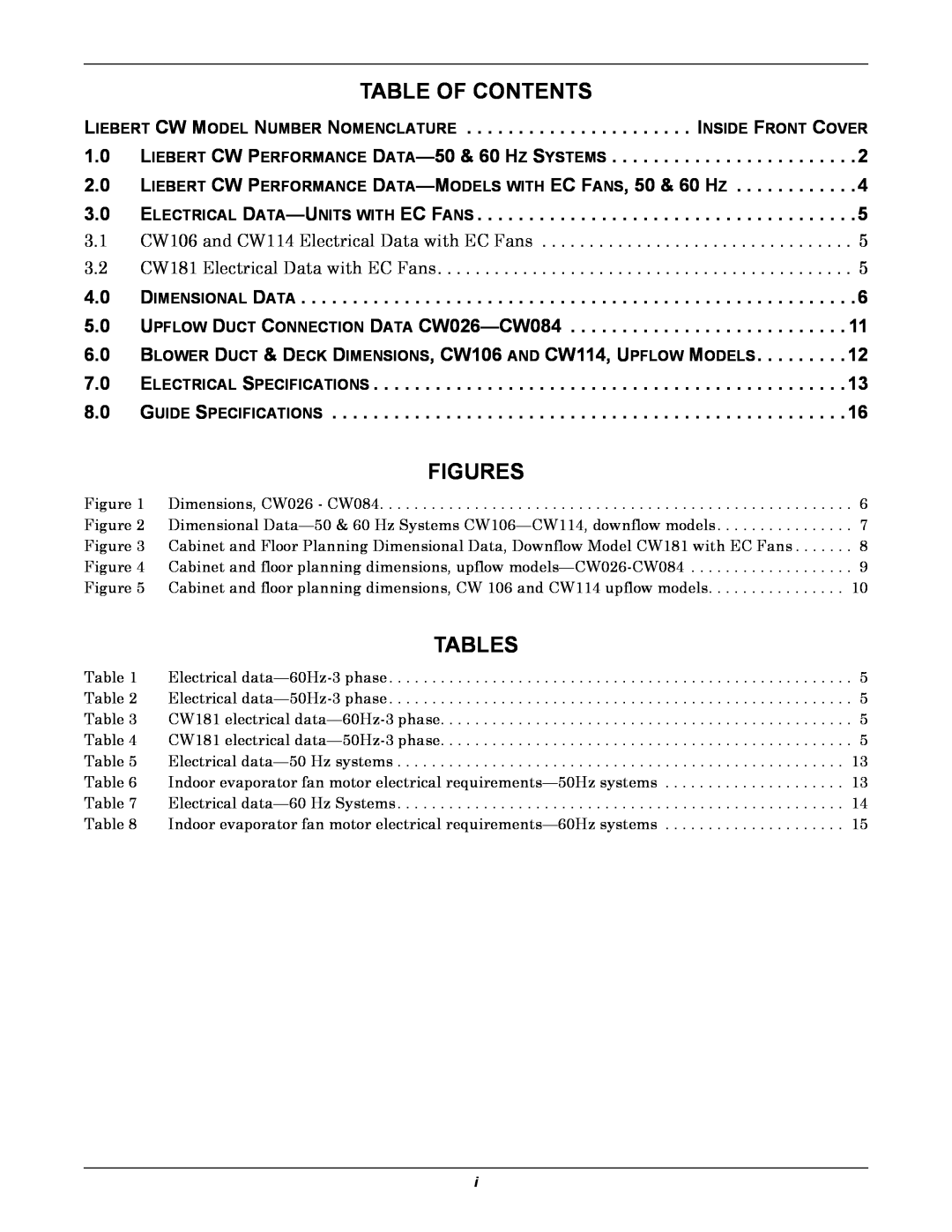 Emerson CW manual Table Of Contents, Figures, Tables 