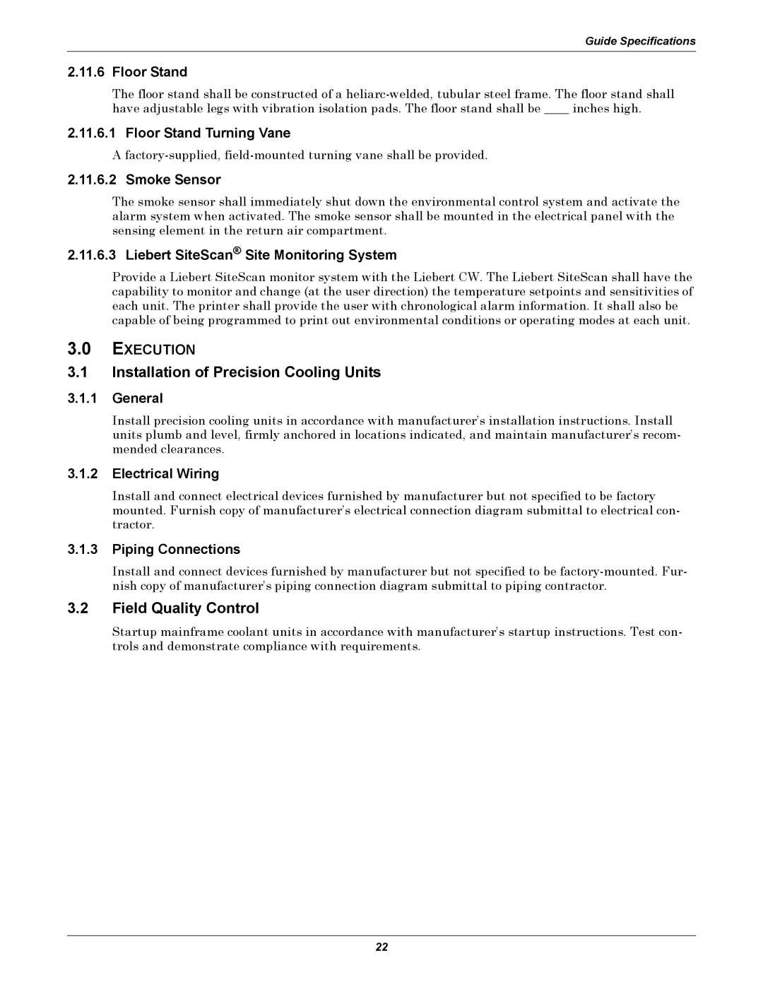 Emerson CW manual Installation of Precision Cooling Units, Field Quality Control, Execution 