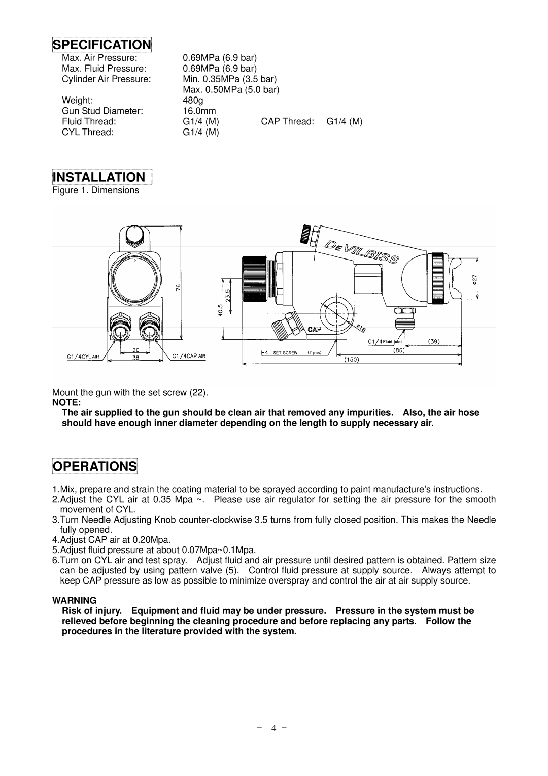 Emerson DA-100 operation manual Specification, Installation, Operations, － 4 － 