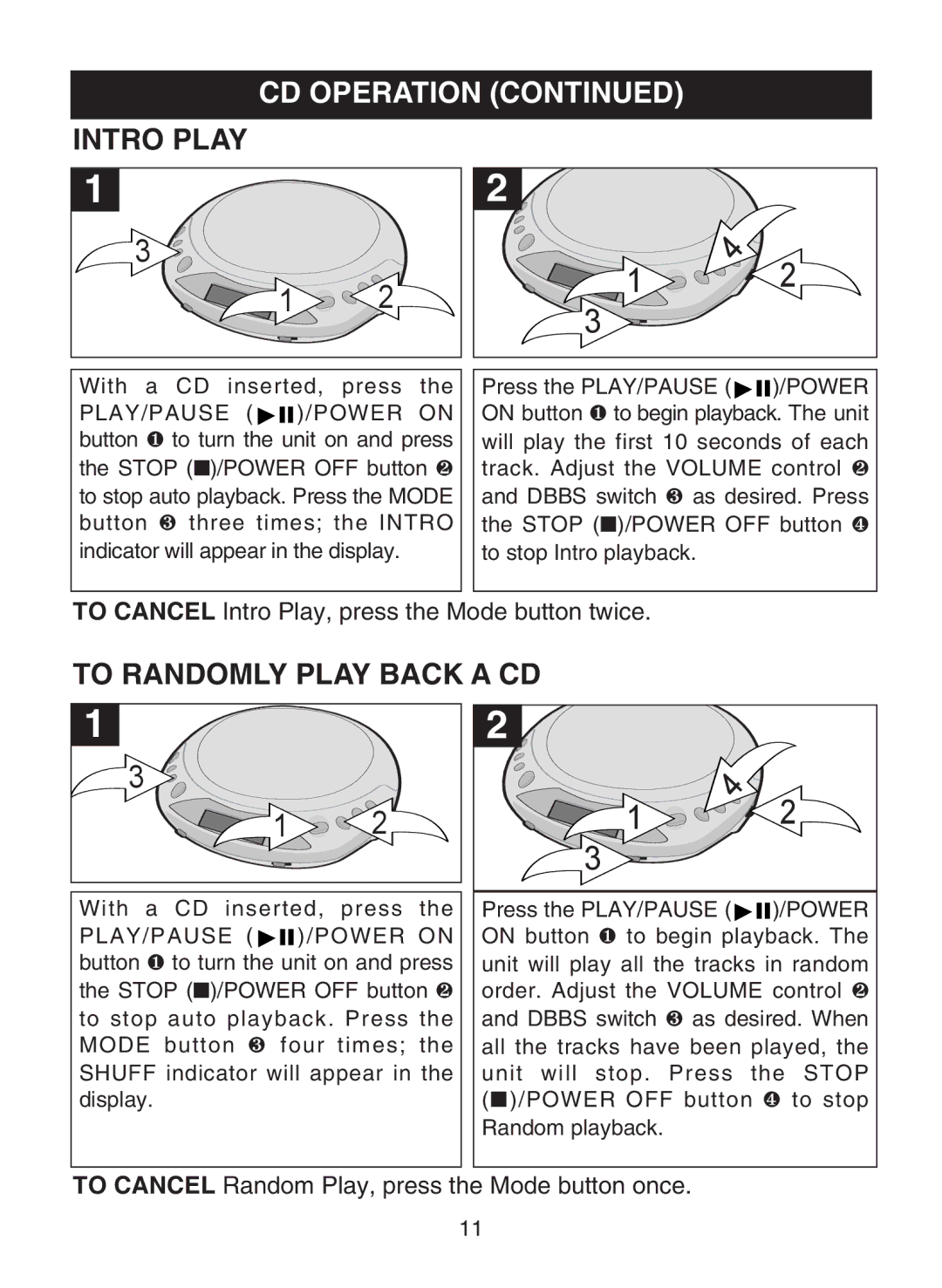 Emerson DTE110 owner manual Intro Play, To Randomly Play Back a CD 