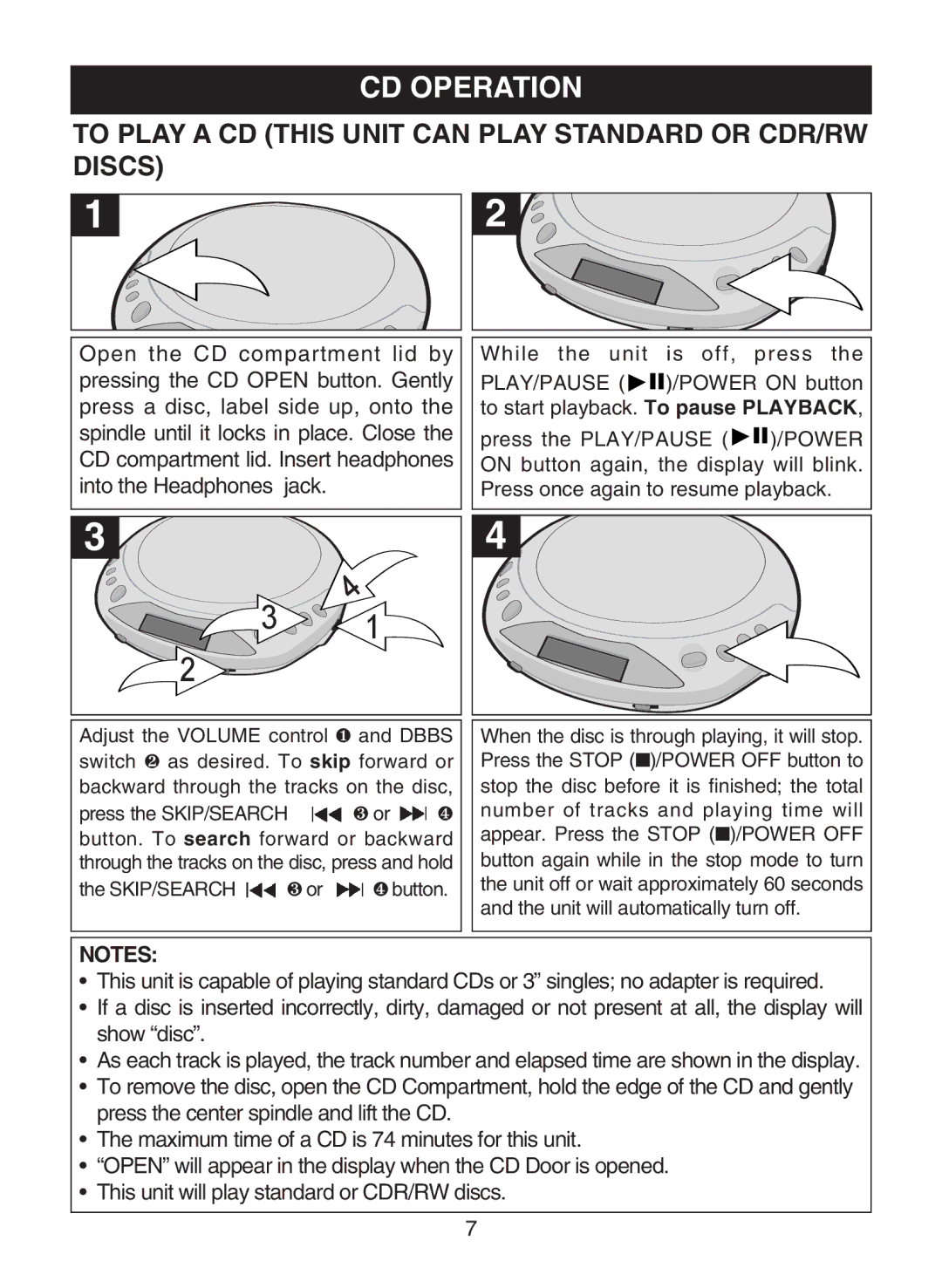 Emerson DTE110 owner manual CD Operation, To Play a CD this Unit can Play Standard or CDR/RW Discs 