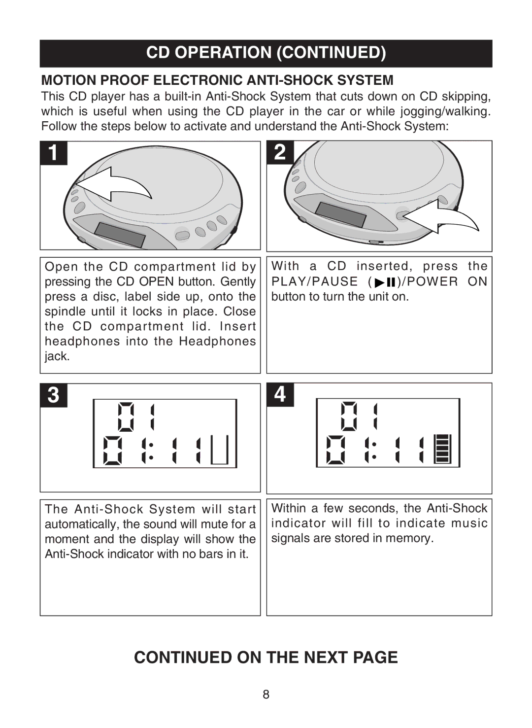 Emerson DTE110 owner manual On the Next, Motion Proof Electronic ANTI-SHOCK System 