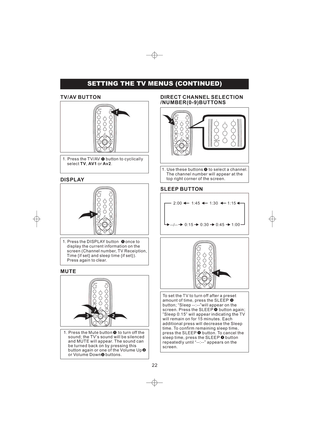 Emerson DTE316 manual TV/AV Button, Display, Mute, Sleep Button 