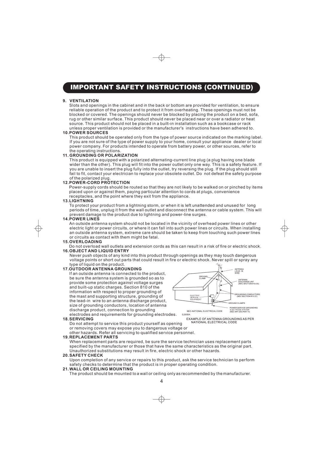 Emerson DTE316 manual Important Safety Instructions, Ventilation 