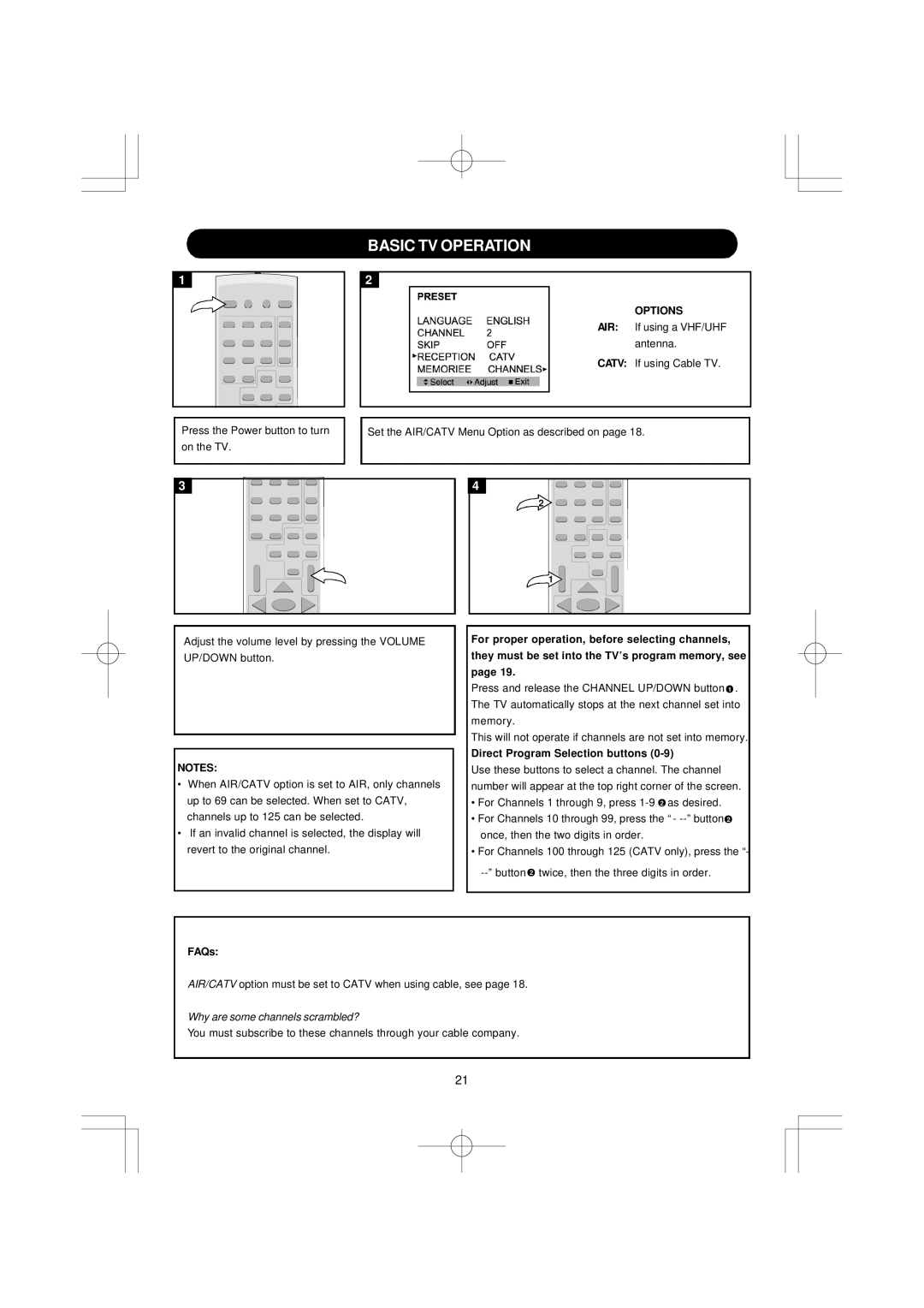 Emerson DTE351 manual Basic TV Operation, Direct Program Selection buttons 