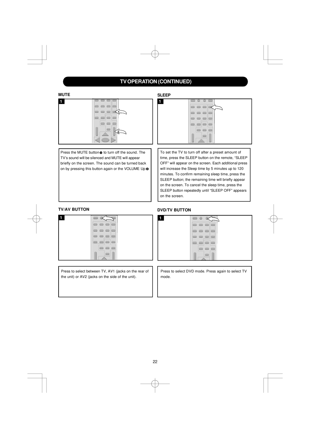 Emerson DTE351 manual TV Operation, Mute, Sleep 