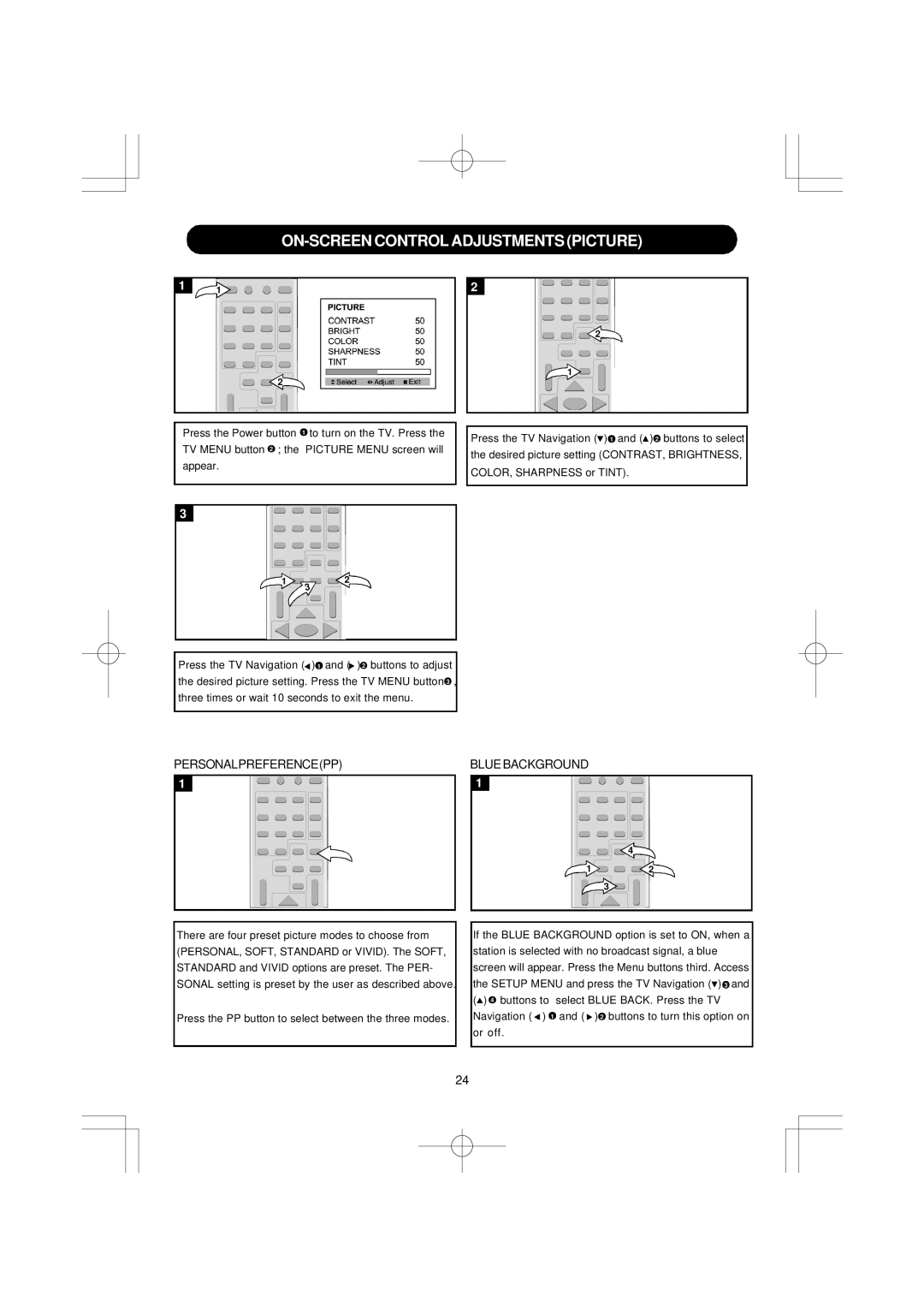 Emerson DTE351 manual ON-SCREEN Control Adjustments Picture, Personalpreferencepp 