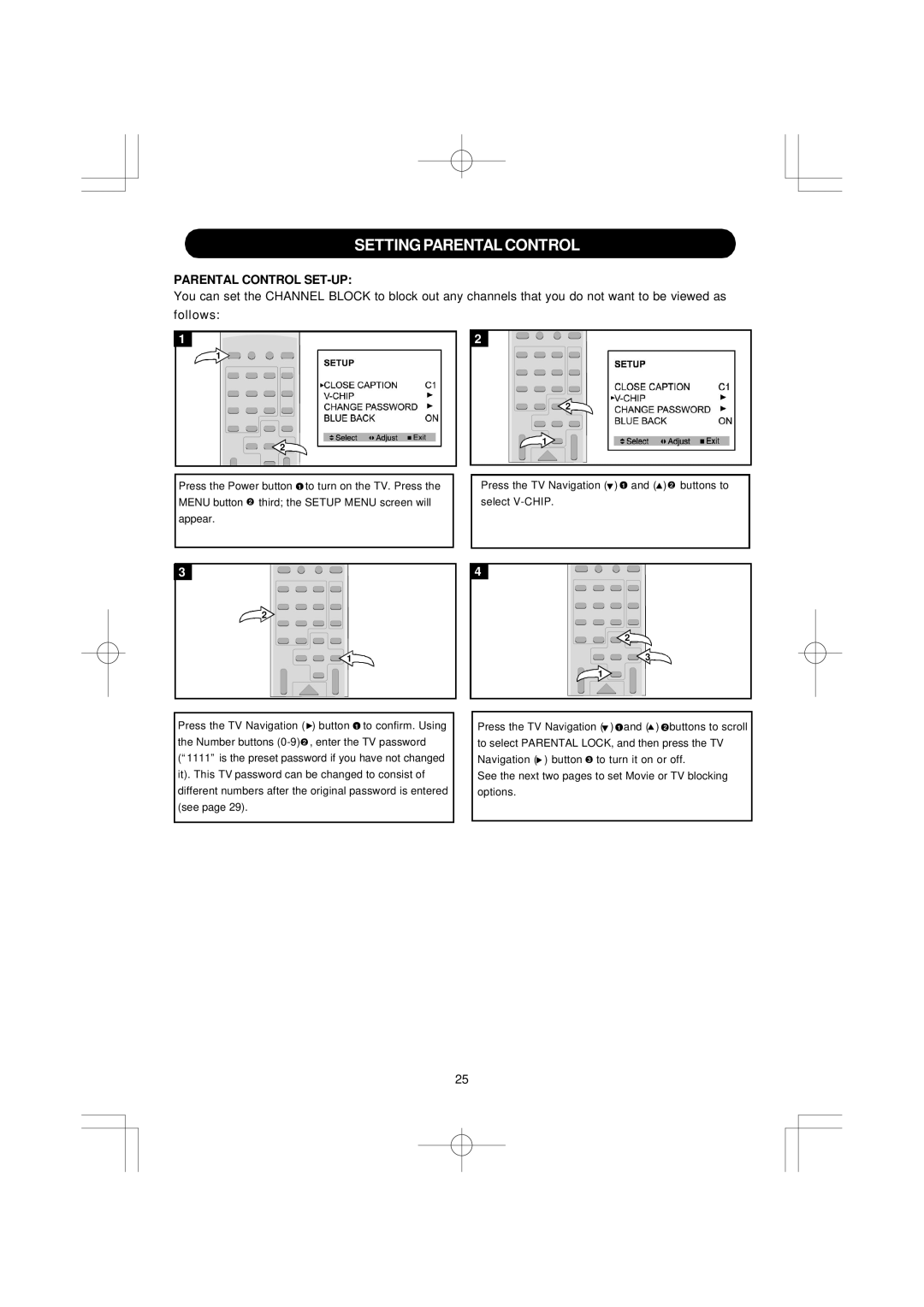 Emerson DTE351 manual Setting Parental Control, Parental Control SET-UP 