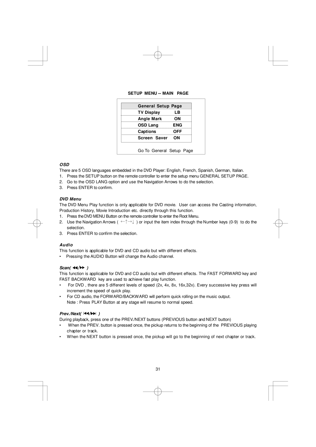 Emerson DTE351 manual Setup Menu -- Main, Eng, Off 