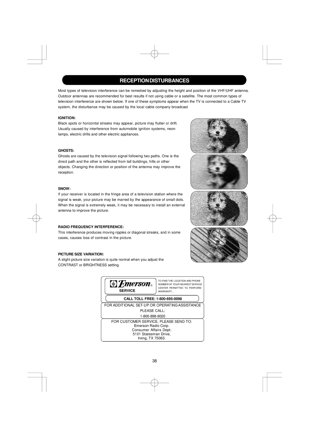 Emerson DTE351 manual Receptiondisturbances 