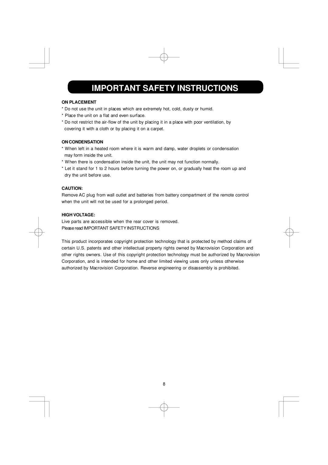 Emerson DTE351 manual On Placement, On Condensation, High Voltage 