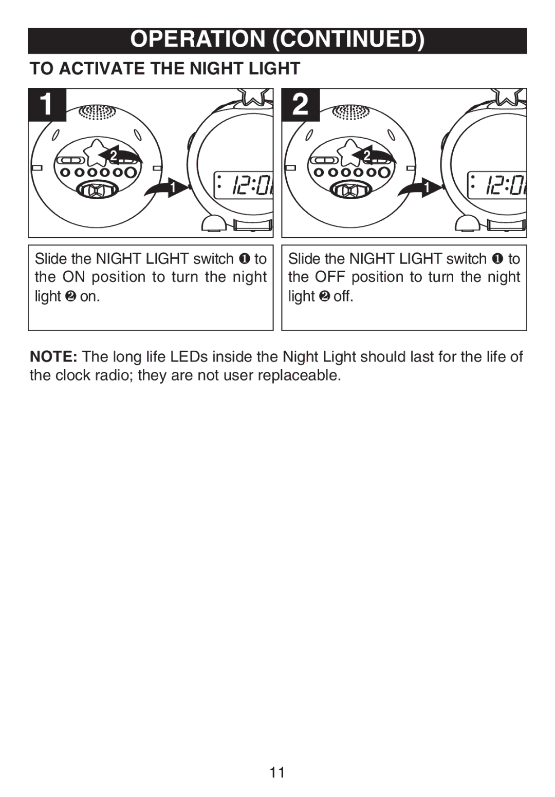 Emerson DTE810 owner manual To Activate the Night Light 