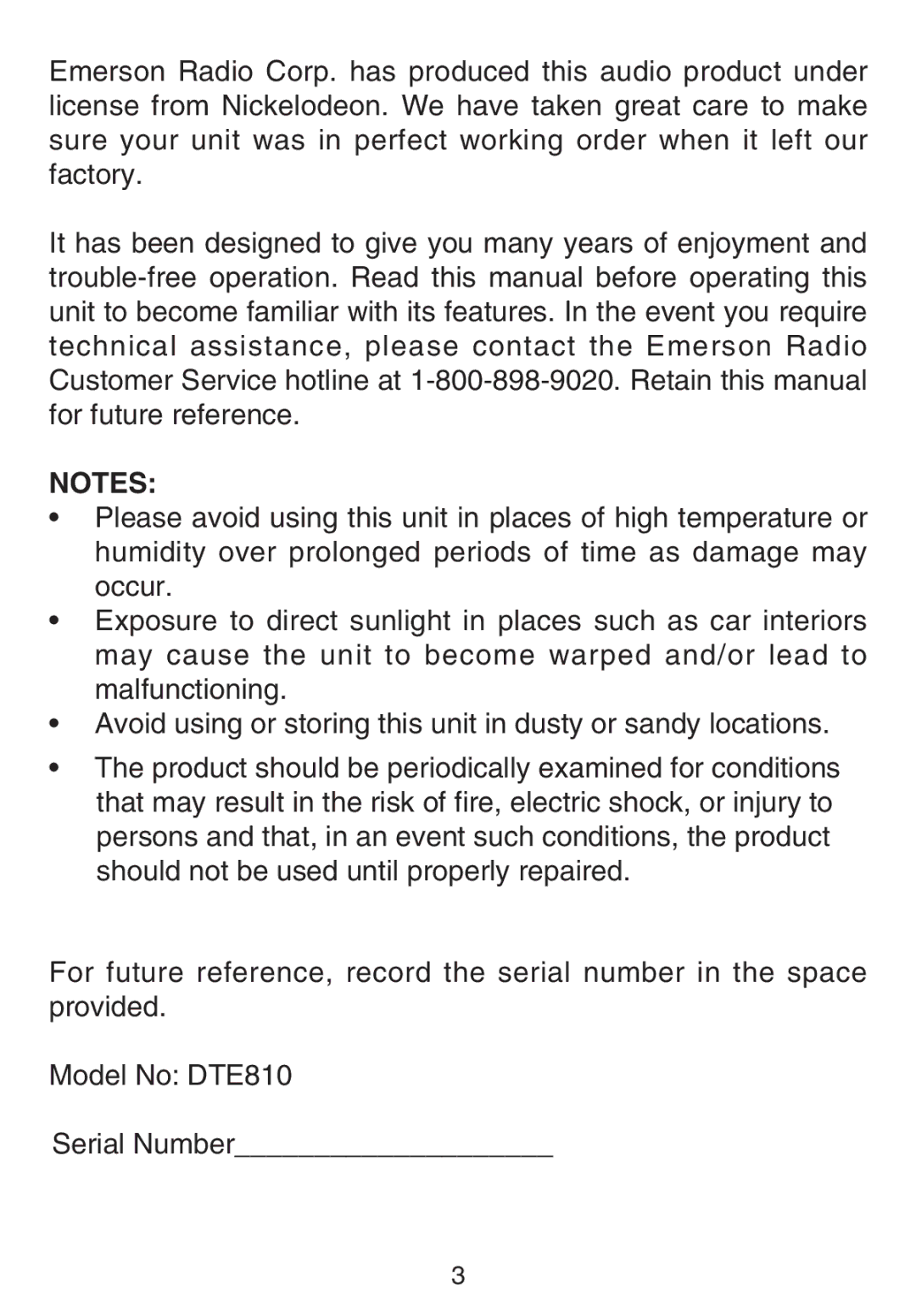 Emerson DTE810 owner manual 