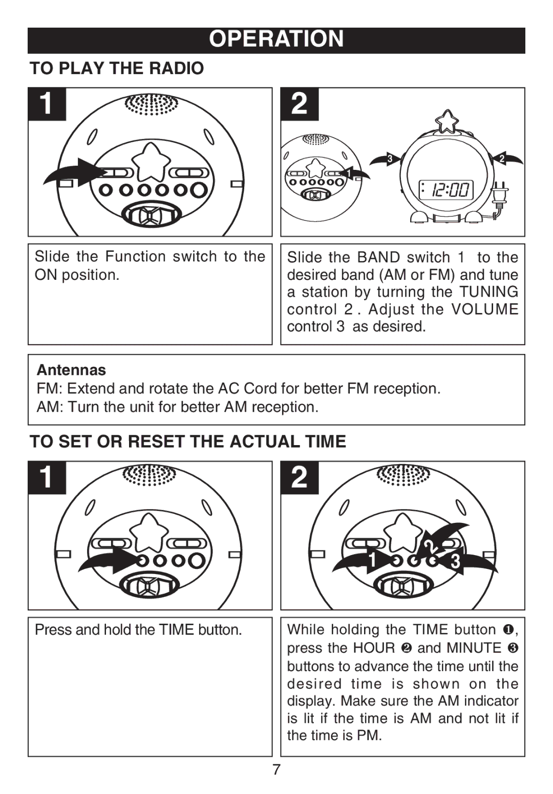 Emerson DTE810 owner manual Operation, To Play the Radio, To SET or Reset the Actual Time 