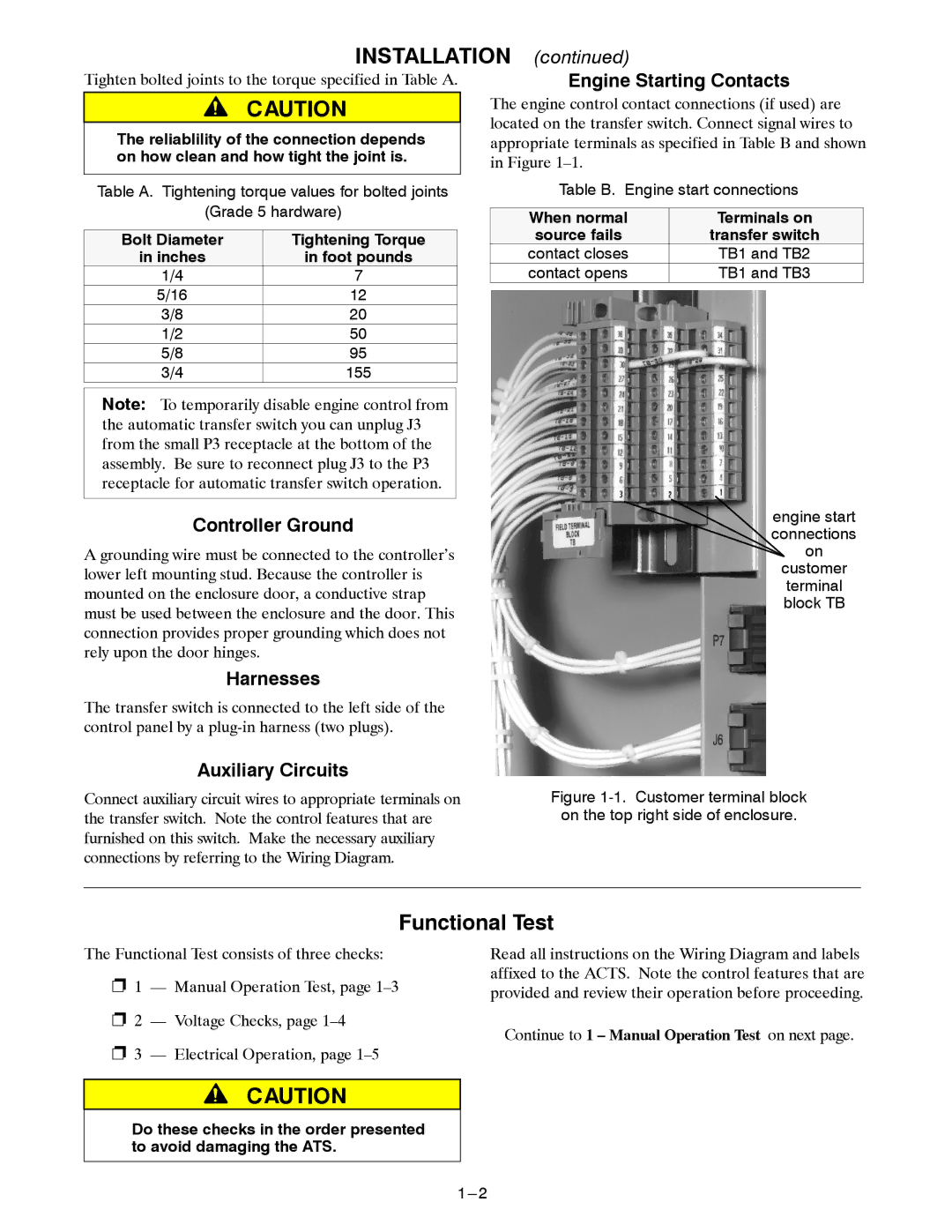 Emerson E-DESIGN 150-400A manual Controller Ground, Harnesses, Auxiliary Circuits Engine Starting Contacts 