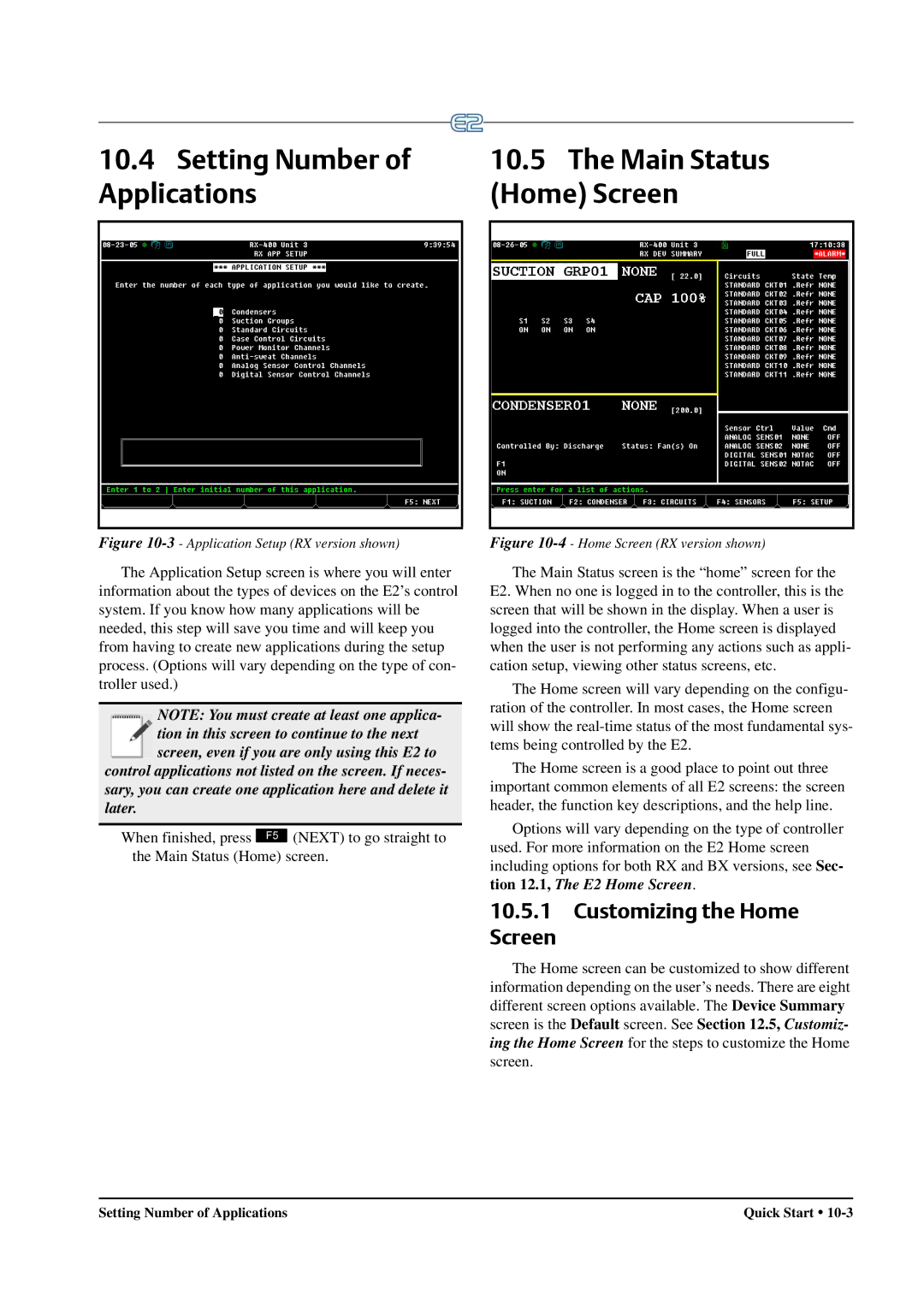 Emerson E2 operation manual Setting Number of Applications, Customizing the Home Screen 