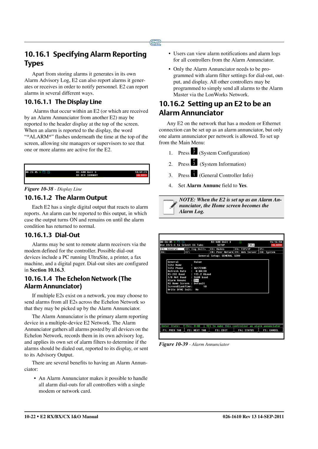 Emerson operation manual Specifying Alarm Reporting Types, Setting up an E2 to be an Alarm Annunciator 