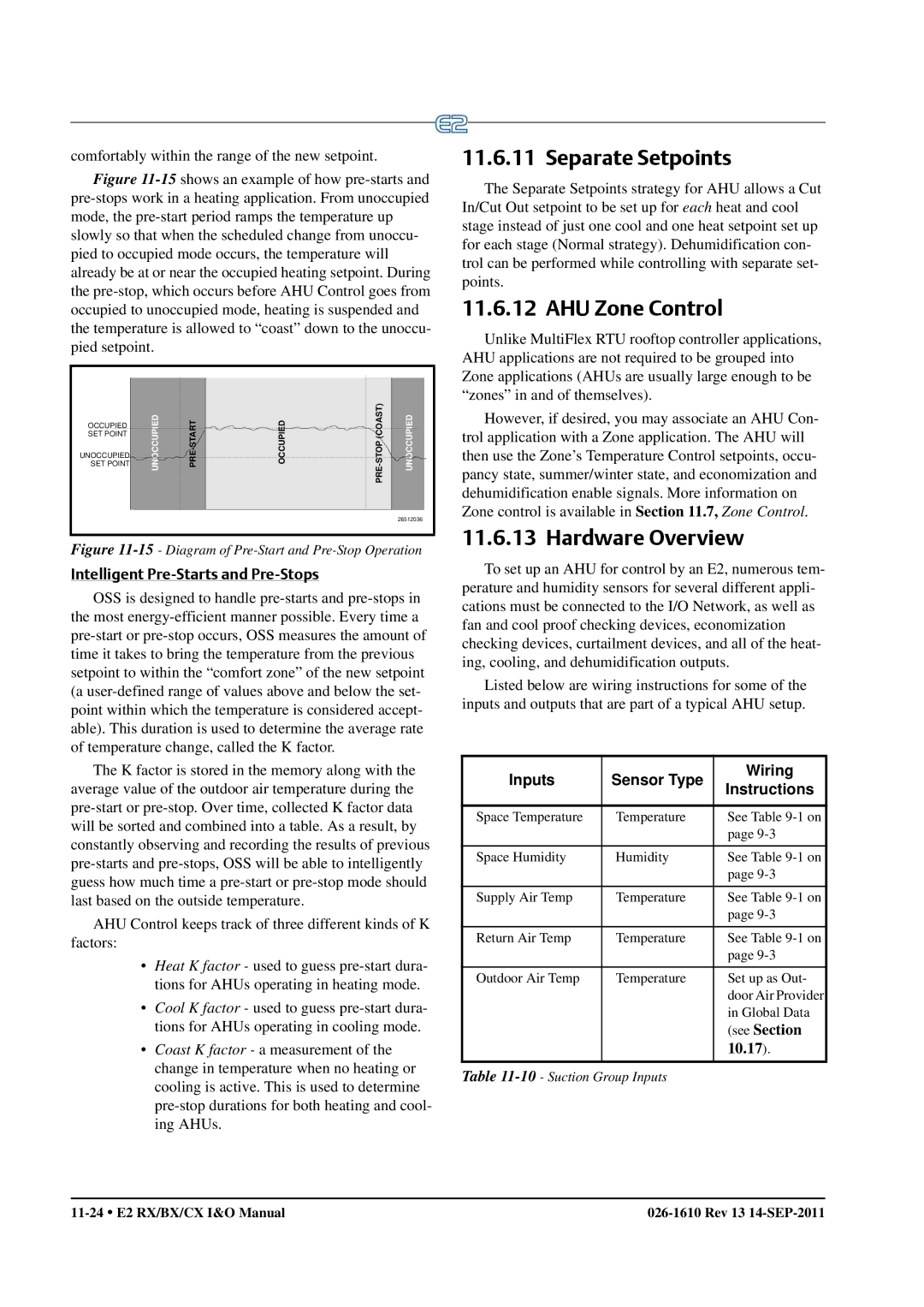 Emerson E2 operation manual Separate Setpoints, AHU Zone Control, Intelligent Pre-Starts and Pre-Stops 