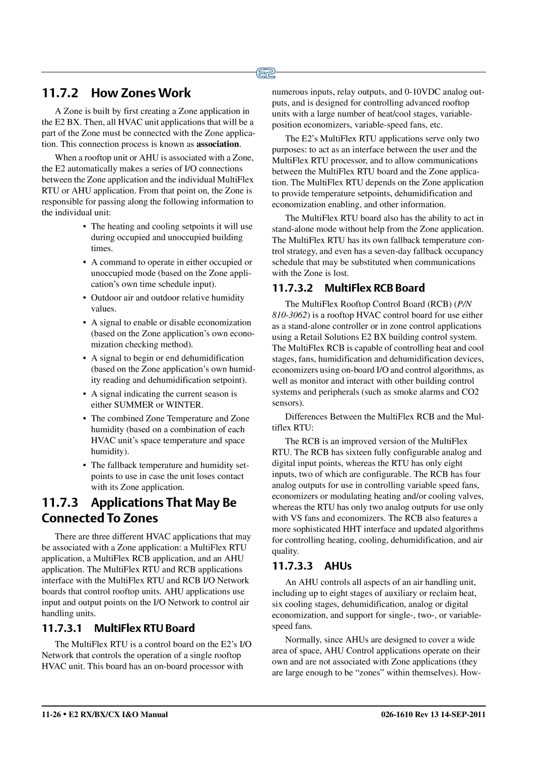 Emerson E2 How Zones Work, Applications That May Be Connected To Zones, MultiFlex RTU Board, MultiFlex RCB Board, AHUs 