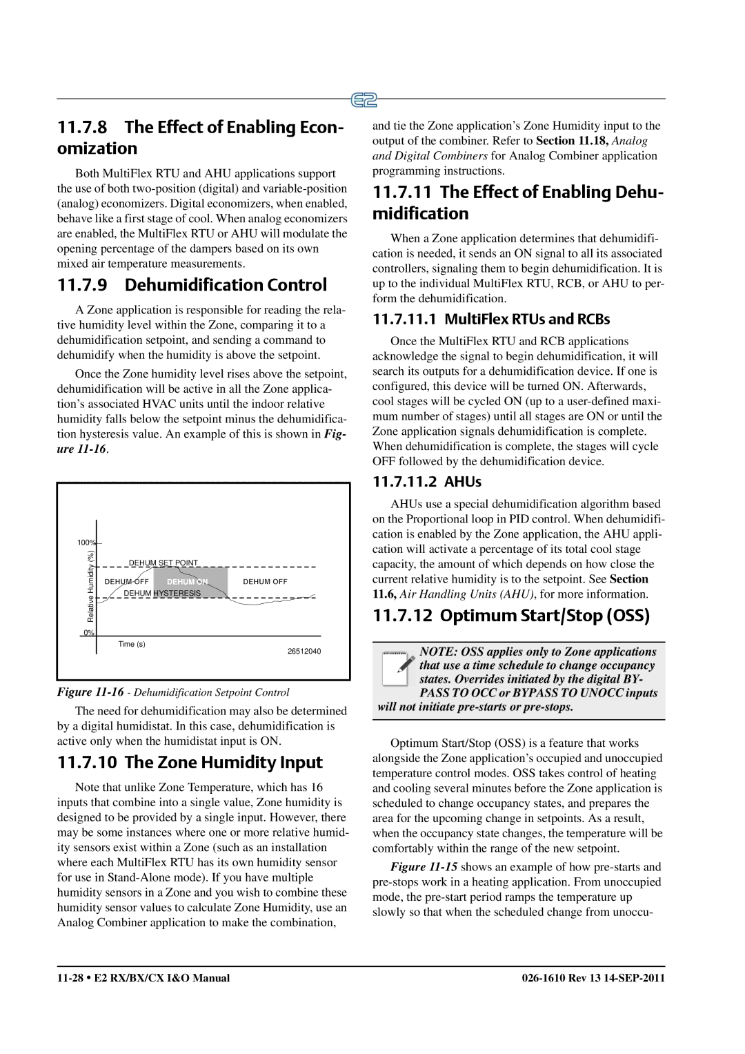 Emerson E2 operation manual Effect of Enabling Econ- omization, Zone Humidity Input, Effect of Enabling Dehu- midification 