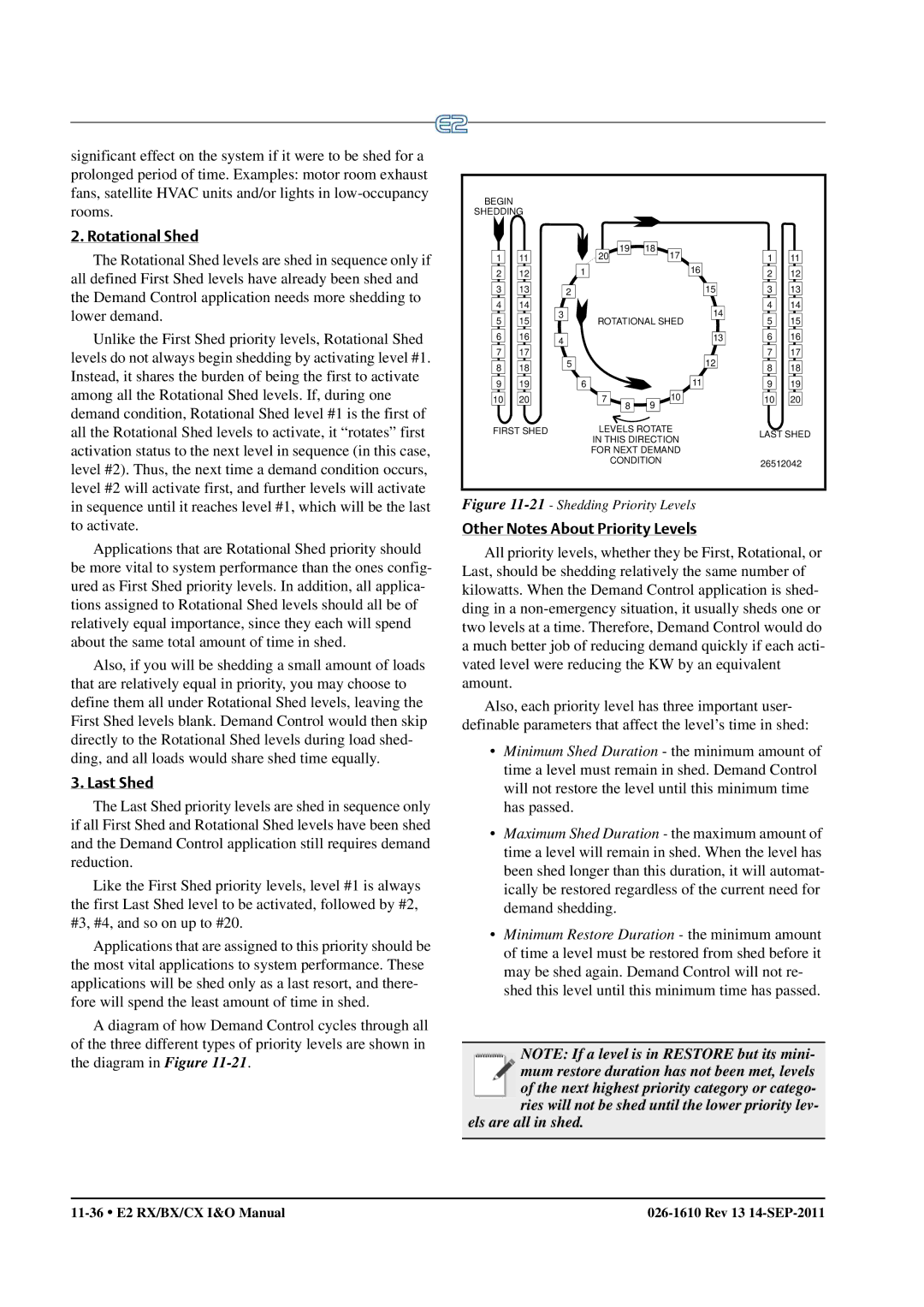 Emerson E2 operation manual Rotational Shed, Last Shed, Other Notes About Priority Levels 