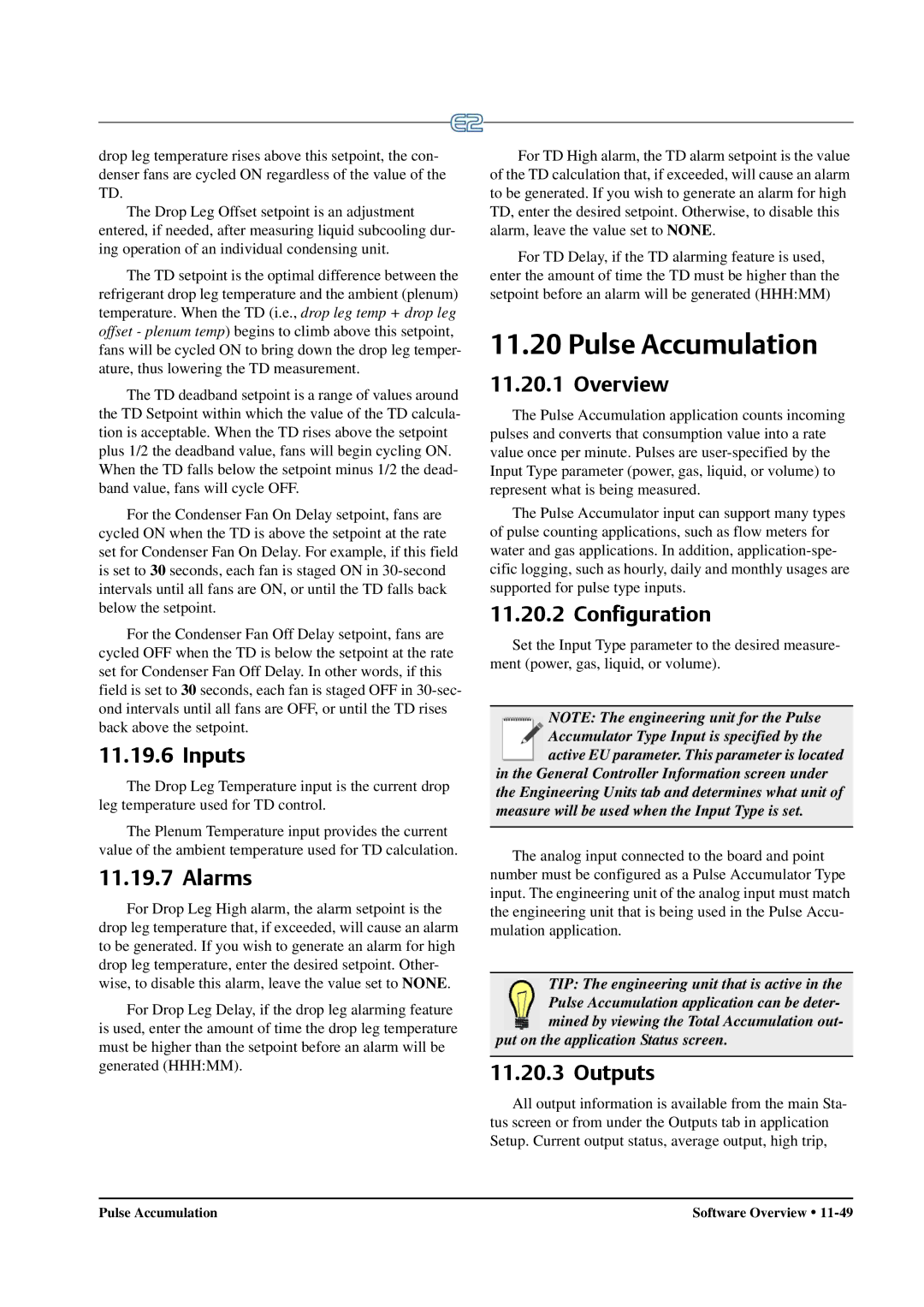 Emerson E2 operation manual Pulse Accumulation, Inputs, Alarms, Outputs 