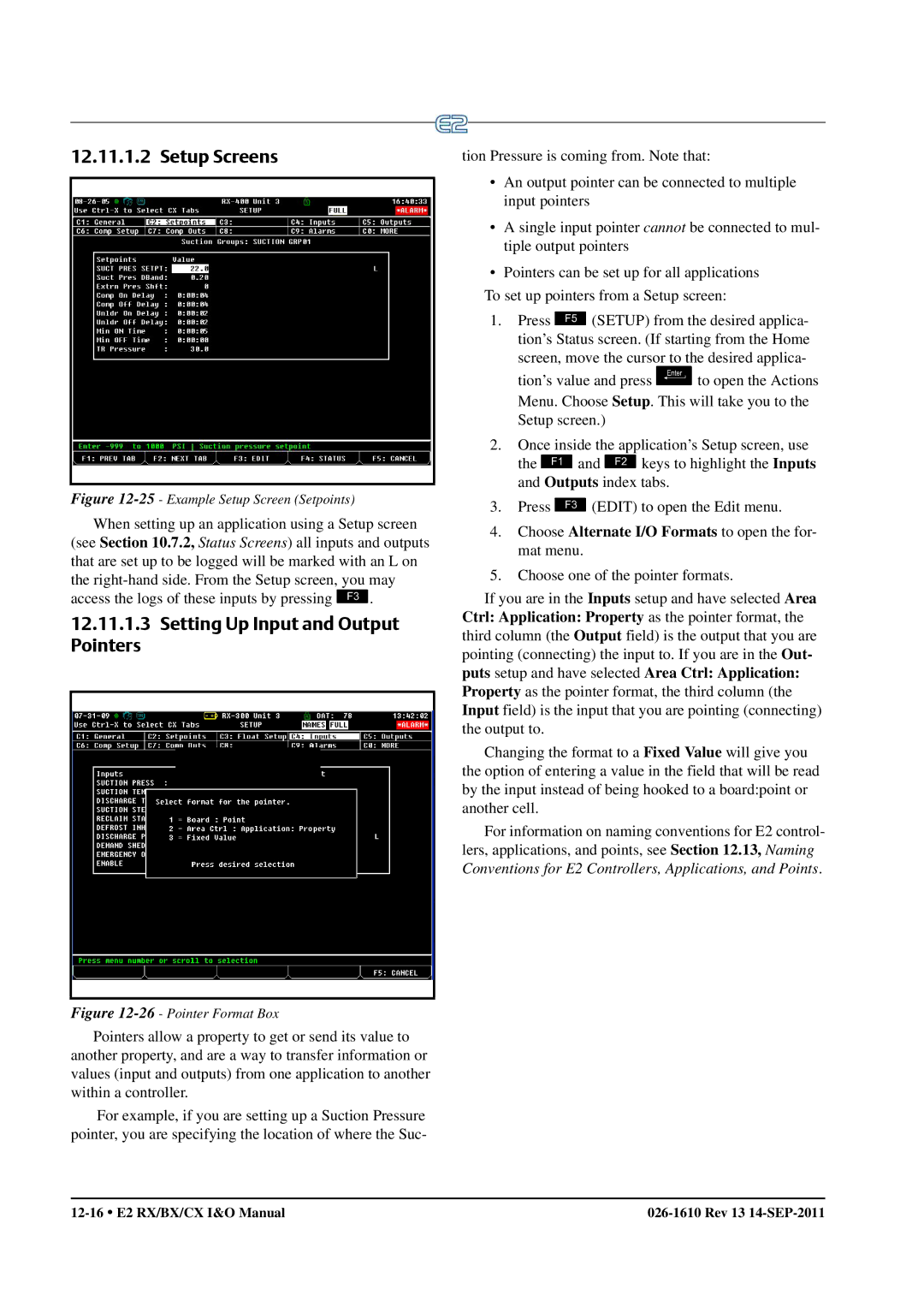 Emerson E2 operation manual Setup Screens, Setting Up Input and Output Pointers 