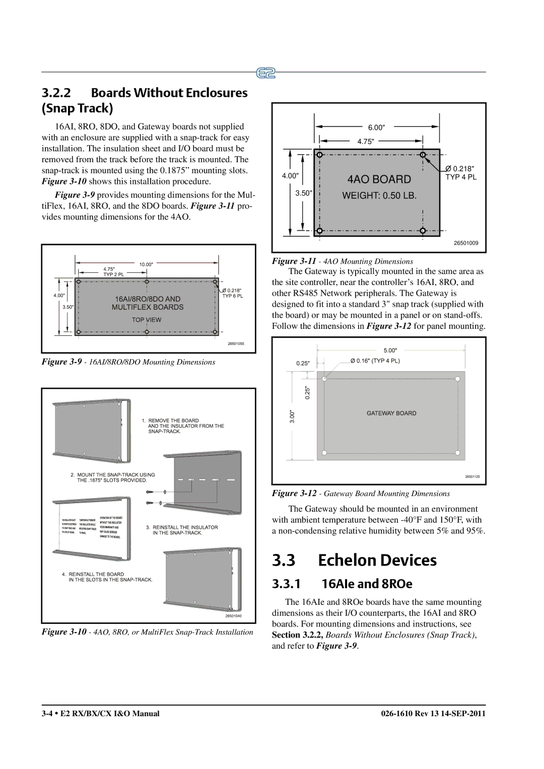 Emerson E2 operation manual Echelon Devices, Boards Without Enclosures Snap Track, 1 16AIe and 8ROe 