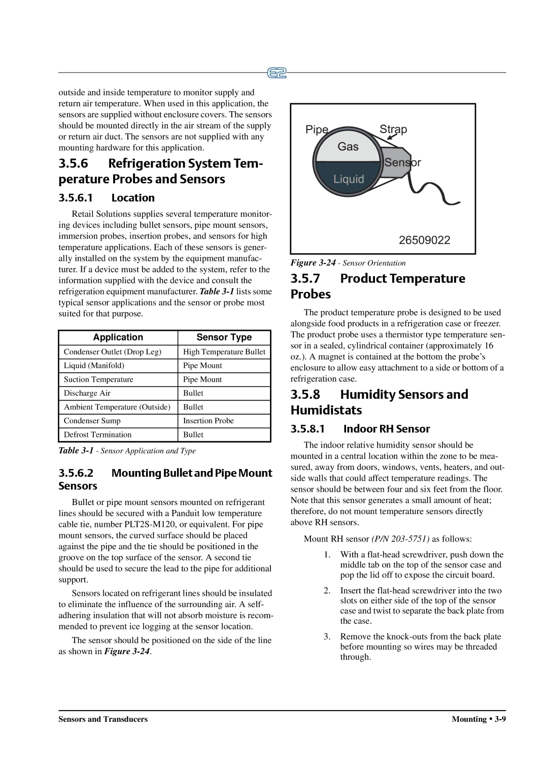 Emerson E2 Product Temperature Probes, Humidity Sensors and Humidistats, Mounting Bullet and Pipe Mount Sensors 