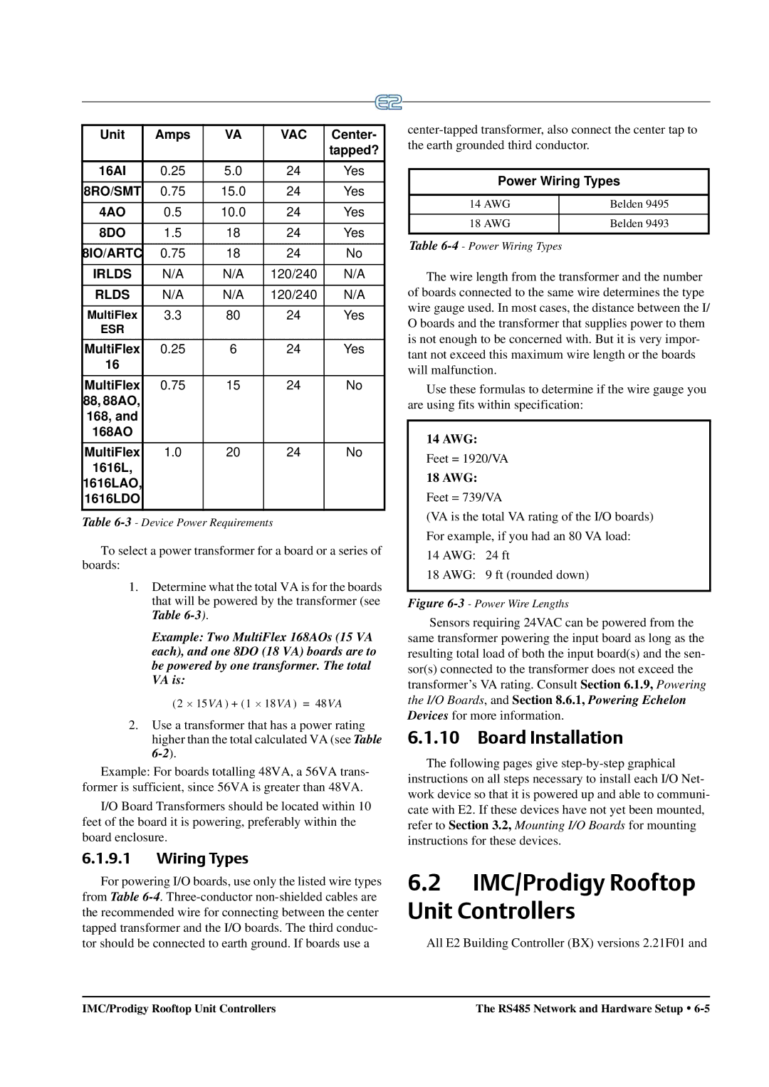 Emerson E2 operation manual IMC/Prodigy Rooftop Unit Controllers, Board Installation, Wiring Types 